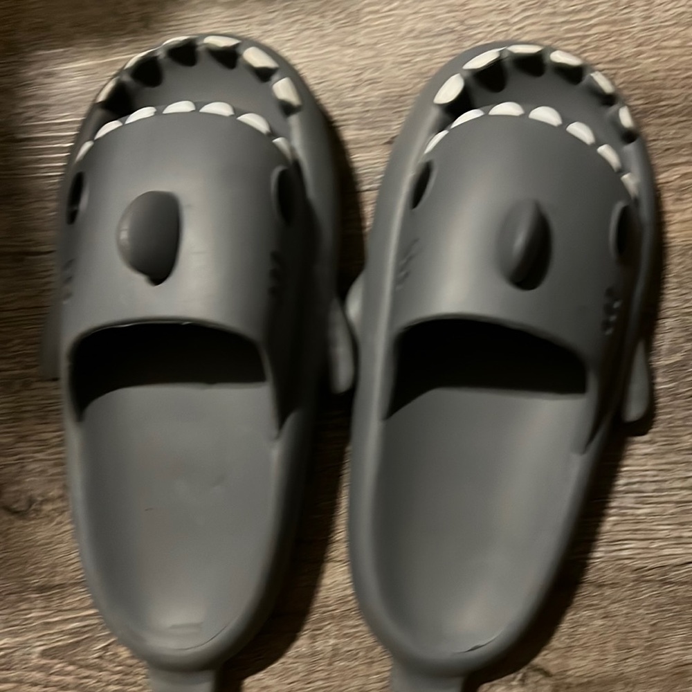 Dark gray shark slippers. Size 9/12-10